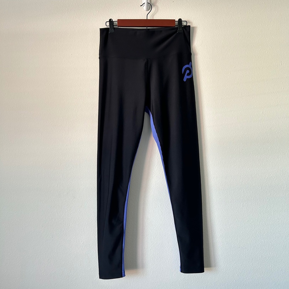 Peloton Womens XL High Waisted Leggings Black Purple‎ Ribbed Stripe Activewear